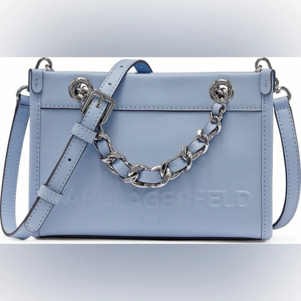 NEW KARL LAGERFELD PARIS Savoie Crossbody Bag in Blue Aura Genuine Leather